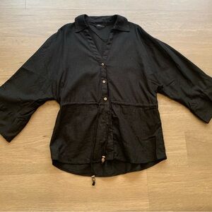 NWOT Zara Black Linen Blend Button-Front Lightweight Shirt